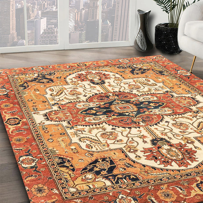 Abstract Yellow Orange Modern Rug in Family Room, abs3096