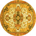 Round Machine Washable Abstract Yellow Modern Rug, wshabs3096yw