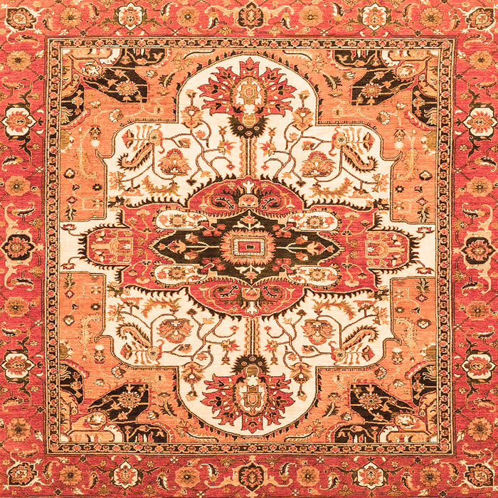 Square Machine Washable Abstract Orange Modern Area Rugs, wshabs3096org