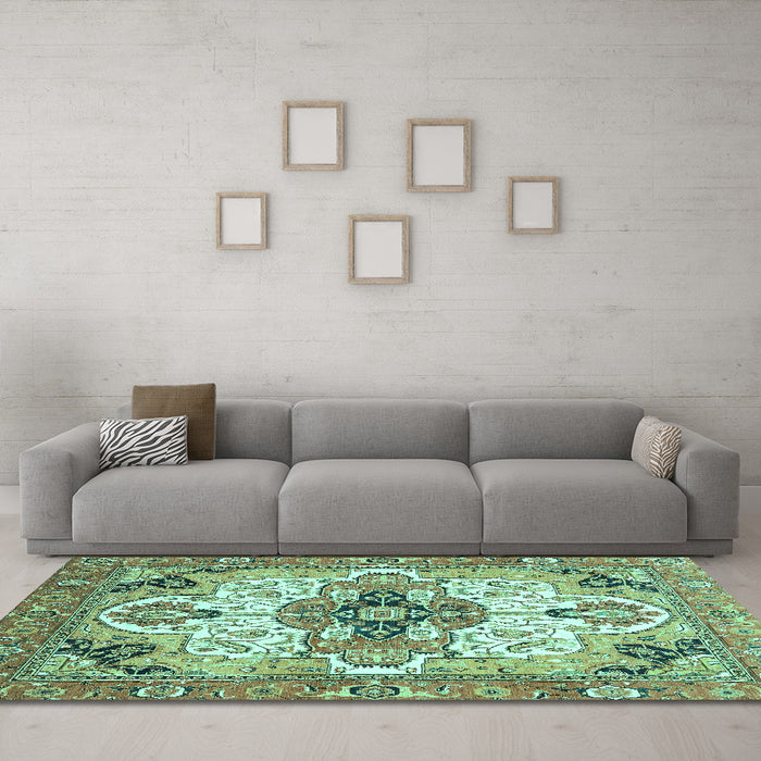 Machine Washable Abstract Turquoise Modern Area Rugs in a Living Room,, wshabs3096turq