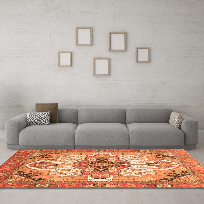 Machine Washable Abstract Orange Modern Area Rugs in a Living Room, wshabs3096org