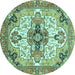 Round Abstract Turquoise Modern Rug, abs3096turq