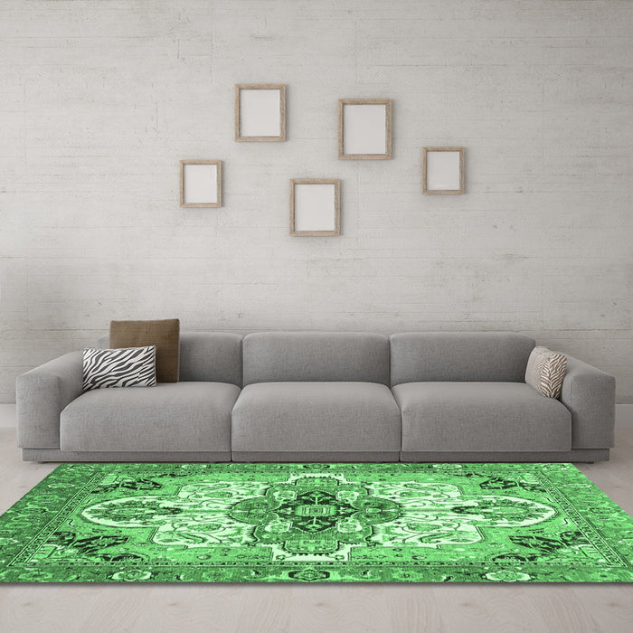 Machine Washable Abstract Emerald Green Modern Area Rugs in a Living Room,, wshabs3096emgrn