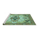 Sideview of Machine Washable Abstract Turquoise Modern Area Rugs, wshabs3096turq