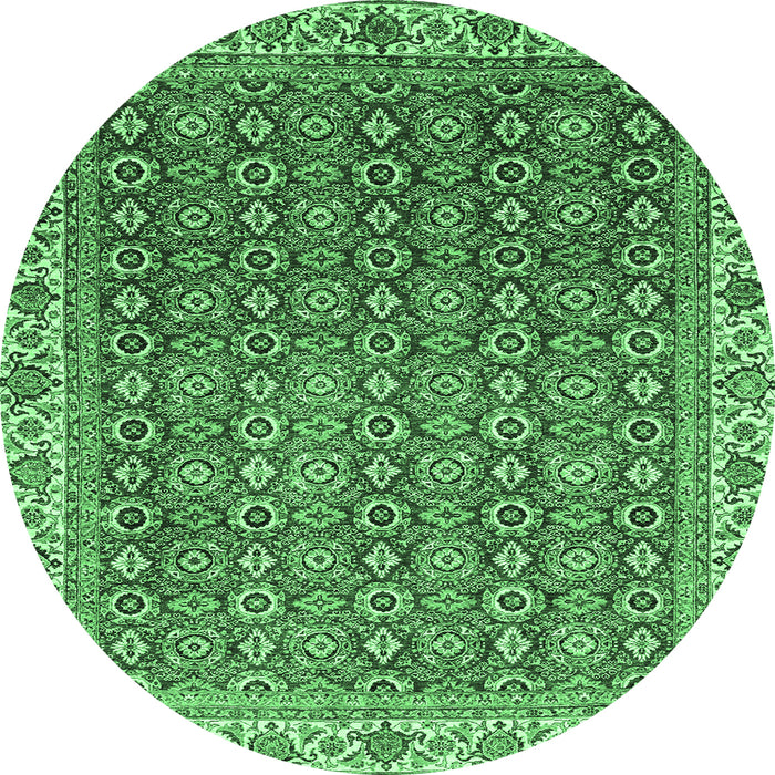 Round Machine Washable Abstract Emerald Green Modern Area Rugs, wshabs3097emgrn