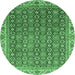 Round Machine Washable Abstract Emerald Green Modern Area Rugs, wshabs3097emgrn