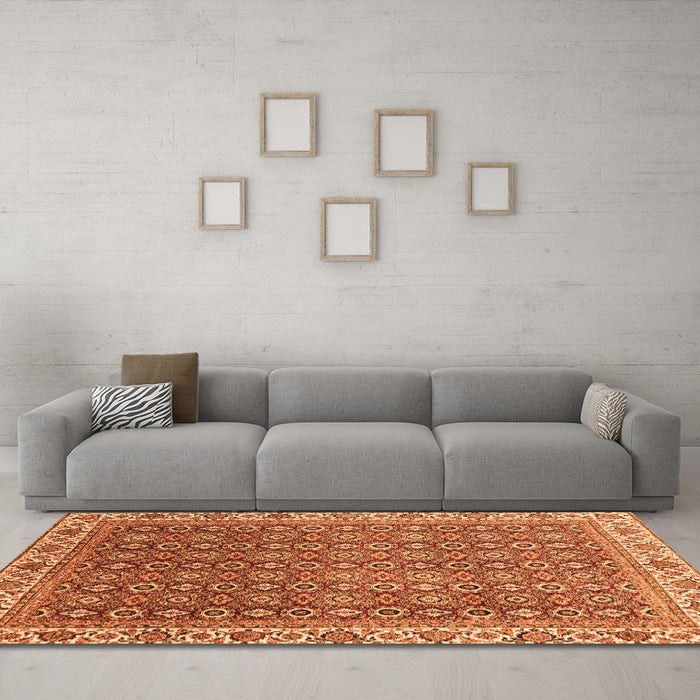 Machine Washable Abstract Orange Modern Area Rugs in a Living Room, wshabs3097org