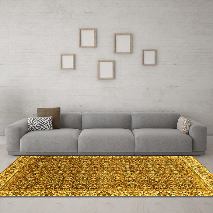 Machine Washable Abstract Yellow Modern Rug in a Living Room, wshabs3097yw