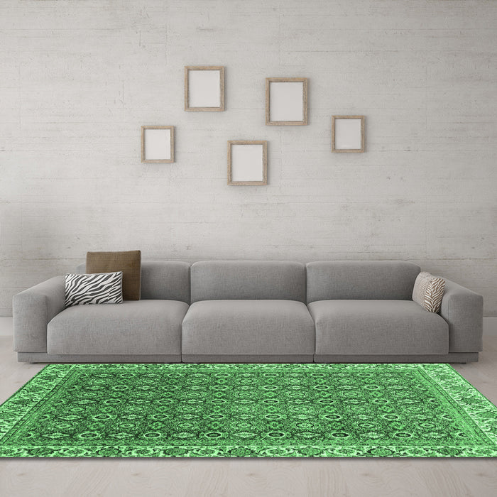 Machine Washable Abstract Emerald Green Modern Area Rugs in a Living Room,, wshabs3097emgrn
