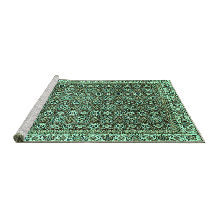 Sideview of Machine Washable Abstract Turquoise Modern Area Rugs, wshabs3097turq