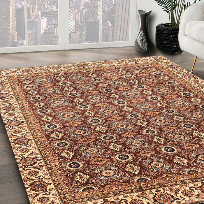Abstract Dark Sienna Brown Modern Rug in Family Room, abs3097