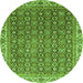 Round Machine Washable Abstract Green Modern Area Rugs, wshabs3097grn