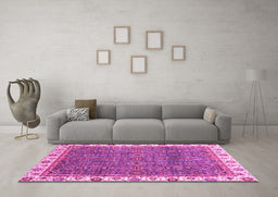 Machine Washable Oriental Pink Traditional Rug in a Living Room, wshabs3098pnk