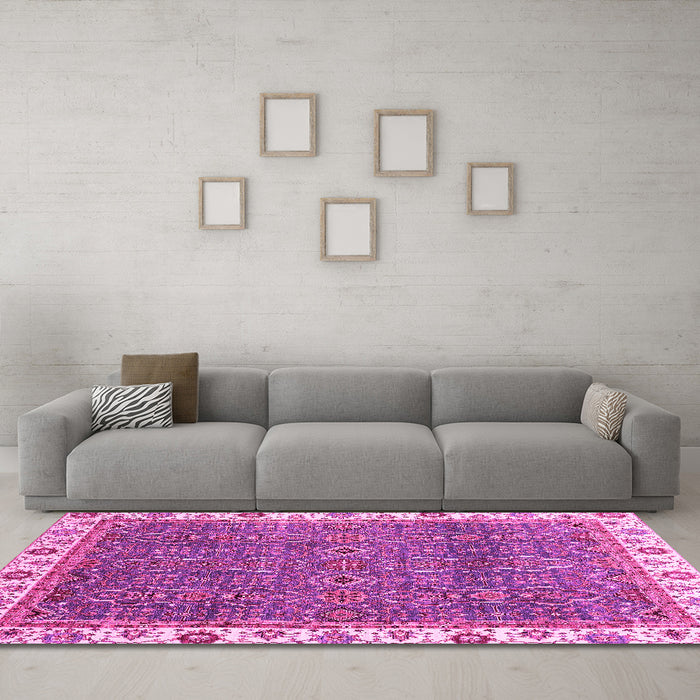 Machine Washable Oriental Pink Traditional Rug in a Living Room, wshabs3098pnk