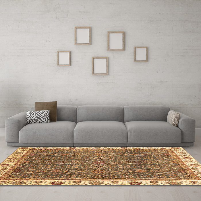 Machine Washable Oriental Brown Traditional Rug in a Living Room,, wshabs3098brn