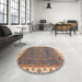 Round Machine Washable Abstract Brown Sugar Brown Rug in a Office, wshabs3098