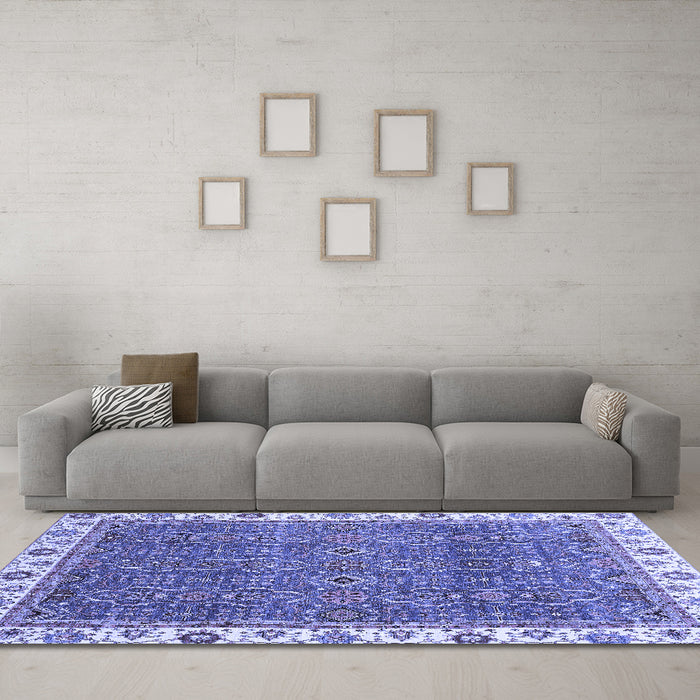 Machine Washable Oriental Blue Traditional Rug in a Living Room, wshabs3098blu
