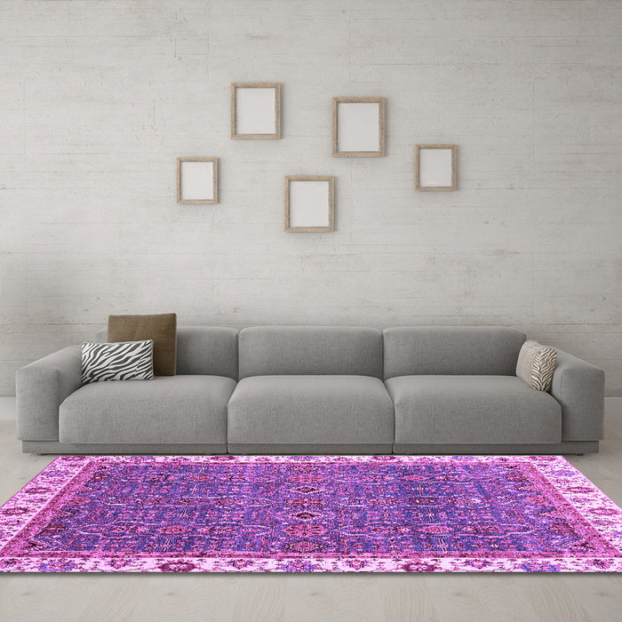 Machine Washable Oriental Purple Traditional Area Rugs in a Living Room, wshabs3098pur