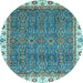 Round Oriental Light Blue Traditional Rug, abs3098lblu