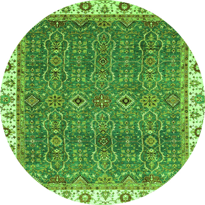 Round Machine Washable Oriental Green Traditional Area Rugs, wshabs3098grn