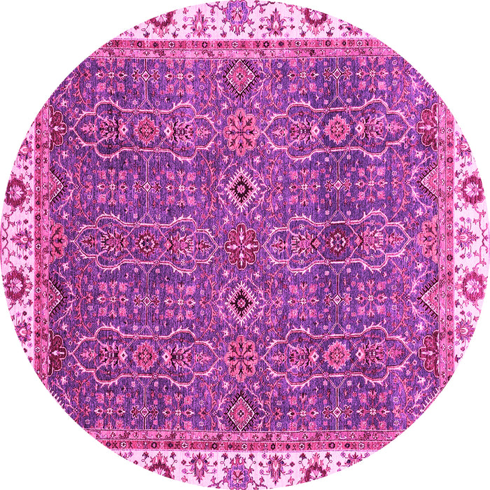 Round Machine Washable Oriental Pink Traditional Rug, wshabs3098pnk