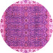 Round Machine Washable Oriental Pink Traditional Rug, wshabs3098pnk