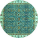 Round Oriental Turquoise Traditional Rug, abs3098turq