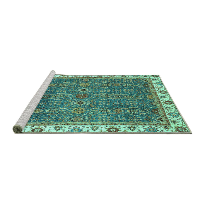 Sideview of Machine Washable Oriental Turquoise Traditional Area Rugs, wshabs3098turq