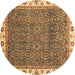 Round Machine Washable Oriental Brown Traditional Rug, wshabs3098brn