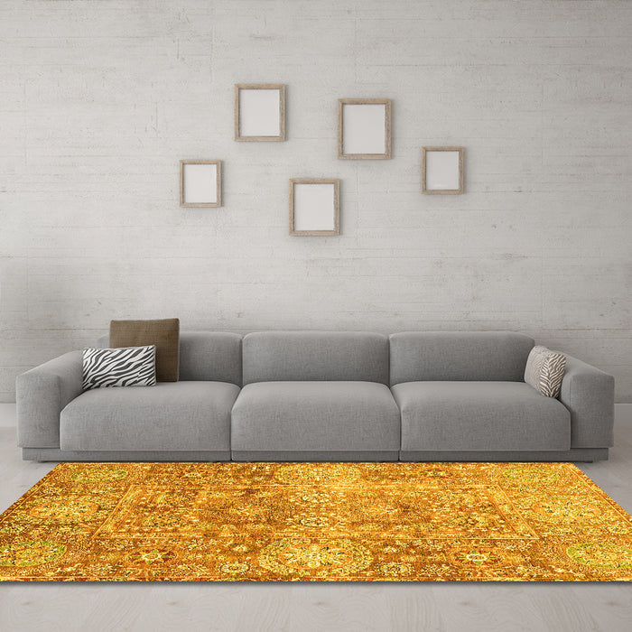 Machine Washable Abstract Yellow Modern Rug in a Living Room, wshabs3099yw