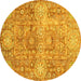 Round Abstract Yellow Modern Rug, abs3099yw