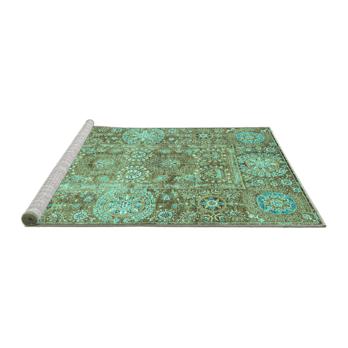 Sideview of Machine Washable Abstract Turquoise Modern Area Rugs, wshabs3099turq