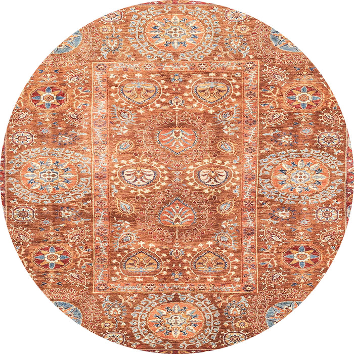 Round Machine Washable Abstract Orange Red Rug, wshabs3099