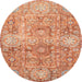 Round Machine Washable Abstract Orange Red Rug, wshabs3099