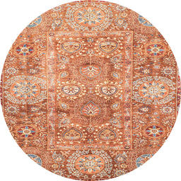Round Abstract Orange Red Modern Rug, abs3099