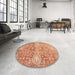 Round Machine Washable Abstract Orange Red Rug in a Office, wshabs3099