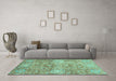 Machine Washable Abstract Turquoise Modern Area Rugs in a Living Room,, wshabs3099turq