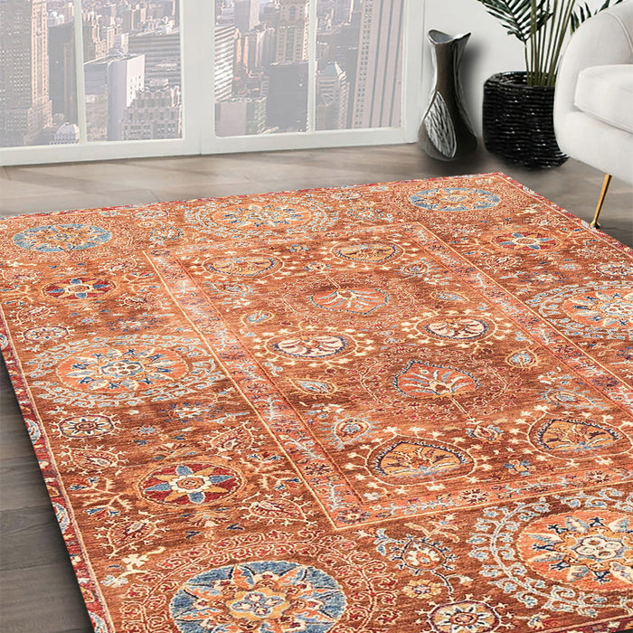 Machine Washable Abstract Orange Red Rug in a Family Room, wshabs3099