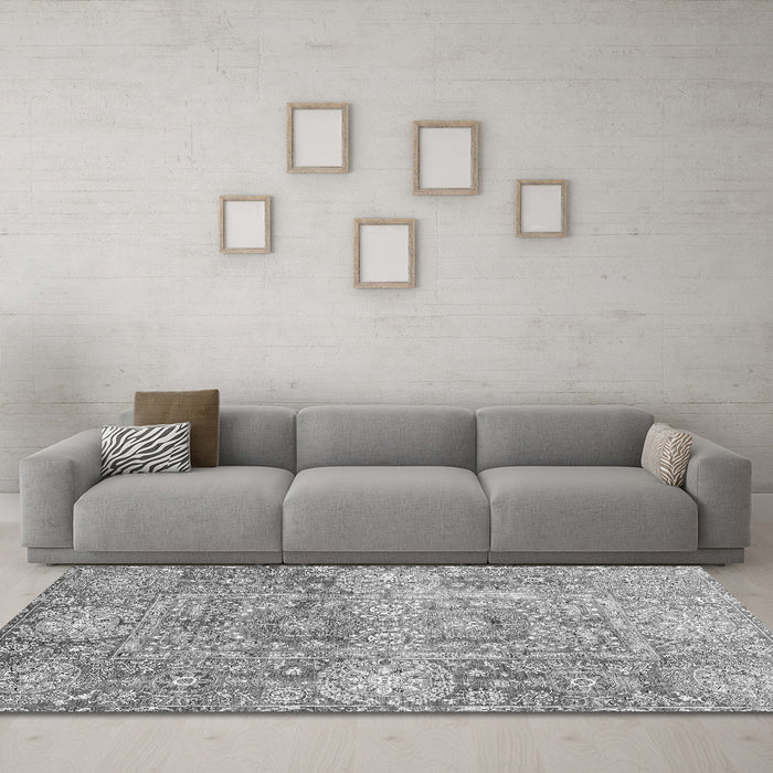 Machine Washable Abstract Gray Modern Rug in a Living Room,, wshabs3099gry