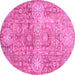 Round Abstract Pink Modern Rug, abs3099pnk