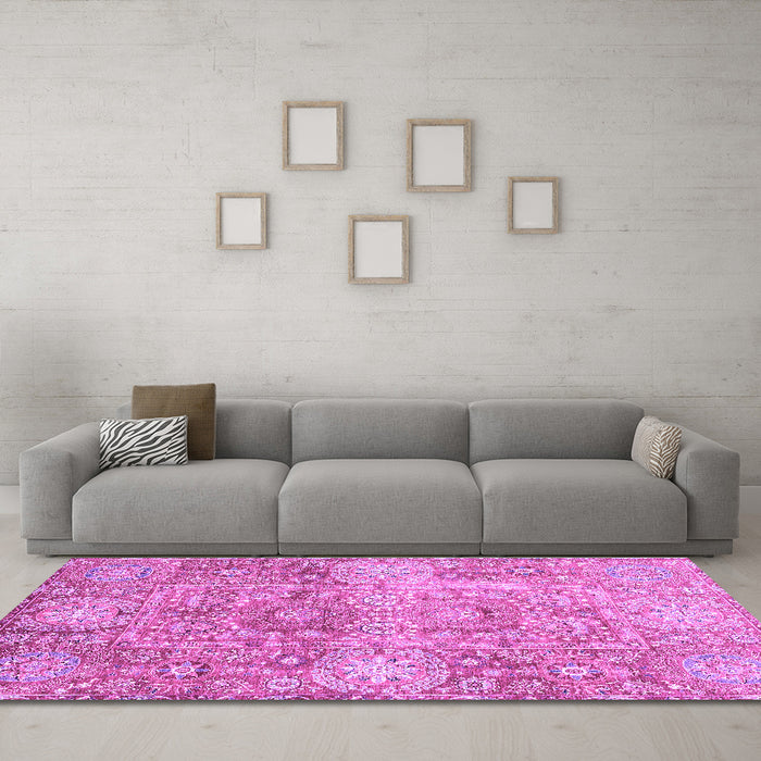 Machine Washable Abstract Purple Modern Area Rugs in a Living Room, wshabs3099pur