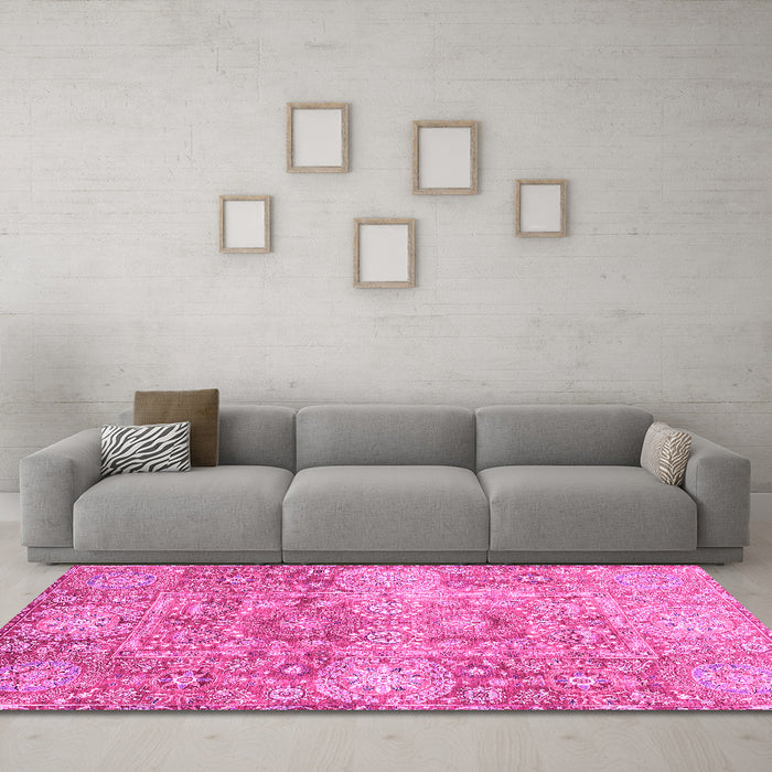 Machine Washable Abstract Pink Modern Rug in a Living Room, wshabs3099pnk