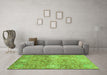 Machine Washable Abstract Green Modern Area Rugs in a Living Room,, wshabs3099grn