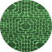 Round Machine Washable Abstract Emerald Green Modern Area Rugs, wshabs309emgrn