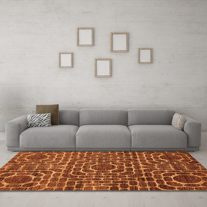 Machine Washable Abstract Orange Modern Area Rugs in a Living Room, wshabs309org