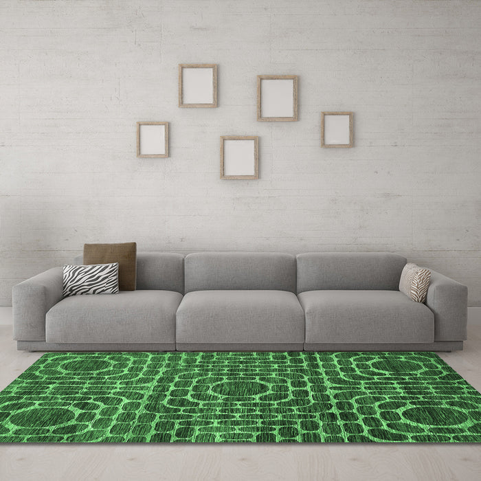 Machine Washable Abstract Emerald Green Modern Area Rugs in a Living Room,, wshabs309emgrn