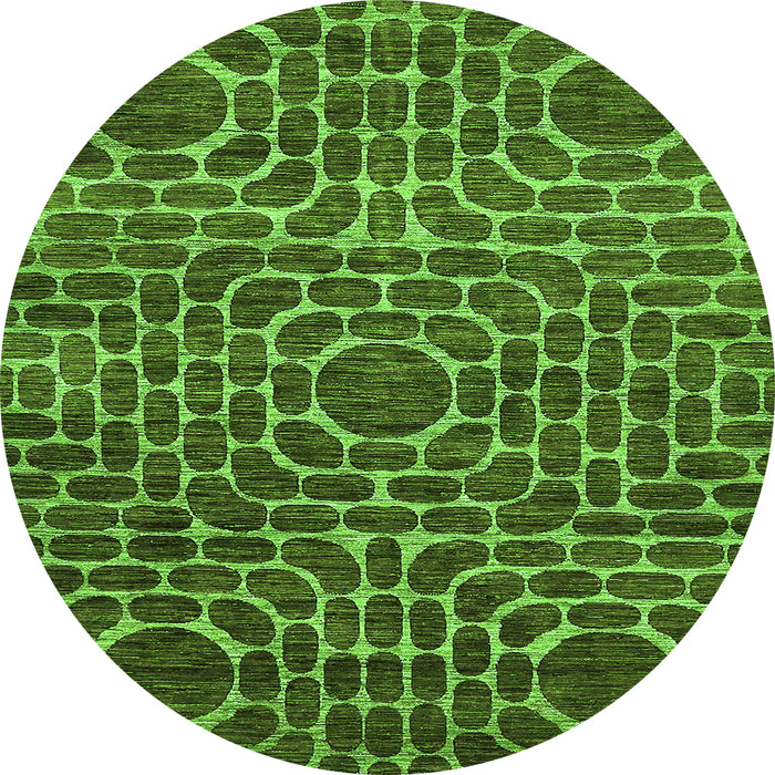 Round Machine Washable Abstract Green Modern Area Rugs, wshabs309grn