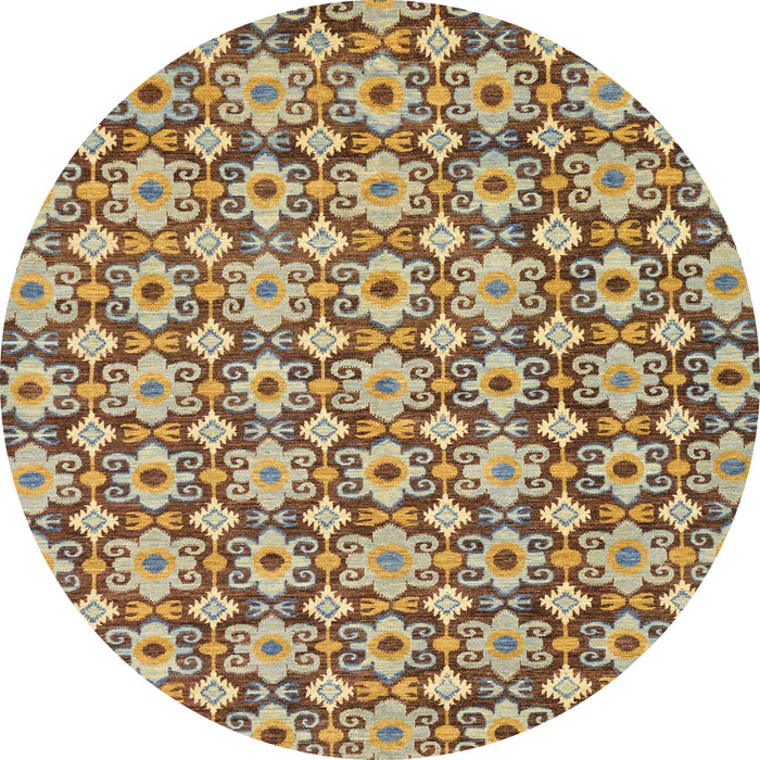 Round Machine Washable Abstract Brown Green Rug, wshabs30