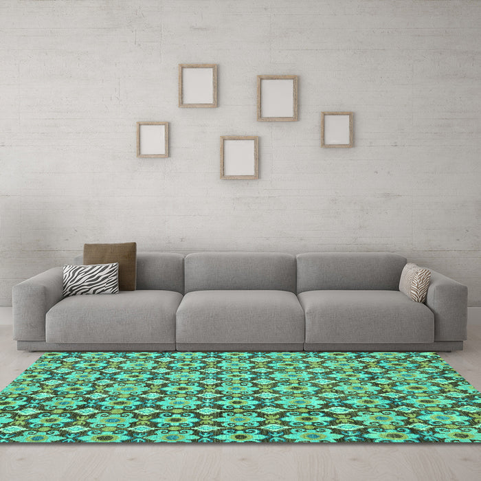 Machine Washable Abstract Turquoise Modern Area Rugs in a Living Room,, wshabs30turq