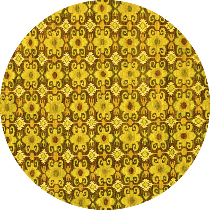 Round Machine Washable Abstract Yellow Modern Rug, wshabs30yw